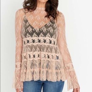 Buffalo David Bitton Victoria Rose Lace Top Blouse Size M